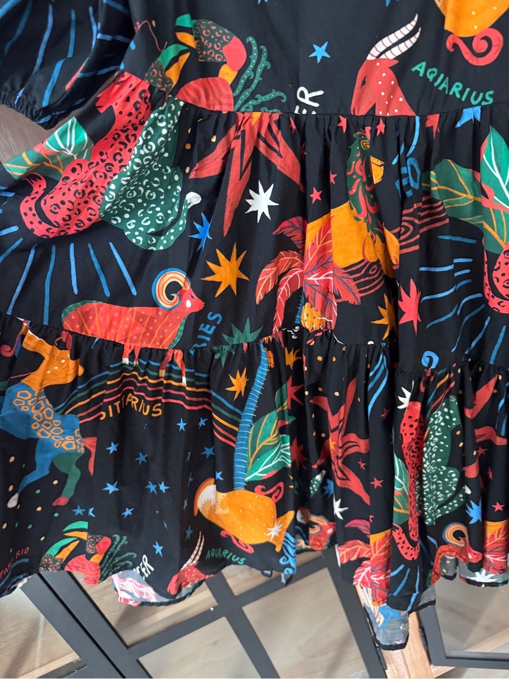 Farm Rio zodiac mini dress babydoll puff short sleeve colorful print - Picture 6 of 6